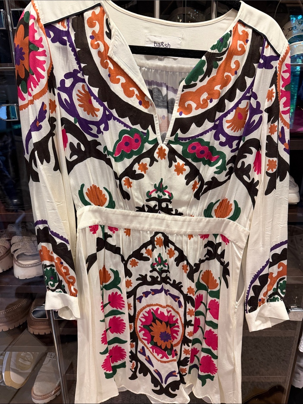 ba&sh Cream Tunic Dress with Pink, Orange, Purple & Green Motifs